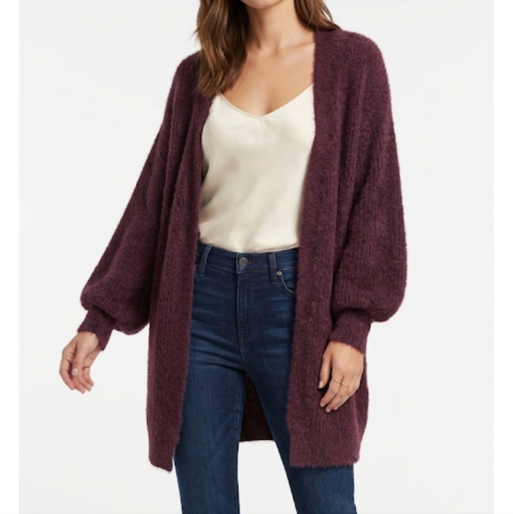Express Fuzzy Longline Plum Purple Cardigan Sweater Size M